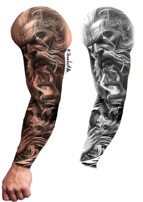 Zeus Sleeve, Anthony Tattoo, Shivaji Maharaj Tattoo, Samurai Tattoo Sleeve, Snow Tattoo, Japanese Back Tattoo, Wildlife Tattoo, Zeus Tattoo, Hyper Realistic Tattoo