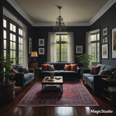 Dark floors, once considered a bold choice, are now a stylish staple in contemporary living rooms. The rich, grounding tones of dark wood, slate, or even Cherry Floors Living Room, Rooms With Dark Floors, Living Room With Dark Floors, Dark Wood Floors Living Room Decor, Living Room Dark Wood Floor, Navy Walls Living Room, Dark Hardwood Floors Living Room, Living Room Decor Dark, Dark Wood Interior