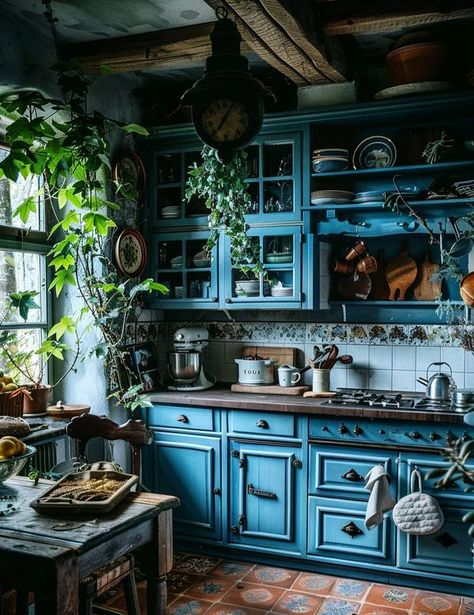 Blue Cottagecore, Cottagecore Kitchen, Aesthetic Kitchen, Tiny House Kitchen, Magic Aesthetic, Practical Magic, House Kitchen, Garden Diy, Diy Kitchen