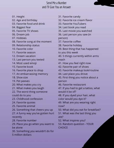 Most Random Questions, What My Favorite Questions, Pick A Number Questions Crush, Question Game Texting Fun, Ask Me A Number Game, How’s Most Likely To, Games To See If Your Crush Likes You, What To Ask My Crush, Send Me A Number Game Flirty