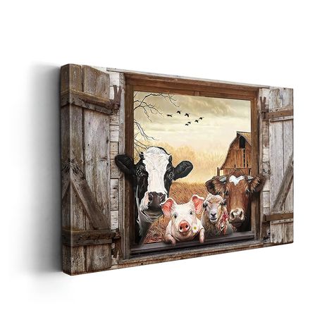 PRICES MAY VARY. High Definition Giclee Printed Canvas: The bathroom animals decor wall art is printed at high resolution with vivid color on thick high quality canvas. High quality environmentally protection ink, not easy to fade. Farmhouse Animals Wall Decor: Perfect choice for home decor wall art such as living room, bedroom, guest room, bathroom, dining room, conference room, hallway, nursery, cafe, apartment, hotel, spa, lounge, sauna, etc.. Funny Animals Bathroom Artwork Ready To Hang: Hoo Living Room Country Farmhouse, Nursery Cafe, Living Room Country, Window Landscape, Farmhouse Animals, Cafe Apartment, Room Country, Spa Lounge, Fake Window