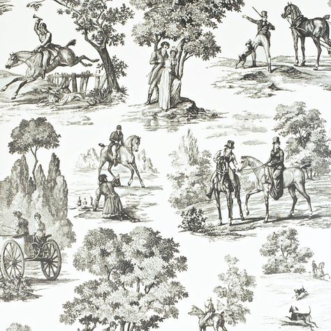 Historical Wallpaper, Hunting Wallpaper, Red Toile, Toile Wallpaper, Mighty Oaks, Hunt Scene, Horse Wallpaper, Equestrian Decor, Toile Fabric