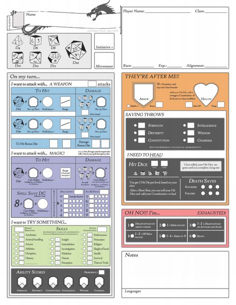 Beginners Character Sheet 5E v0.05 - with Exhaustion - Robert Travis June 03, 2019.pdf - Google Drive Dnd 5e Character Sheet Pdf, D D Character Sheet, Rpg Character Sheet, Dnd Diy, Dnd Stats, Dnd Character Sheet, Dnd Crafts, Character Sheet Template, Map Making