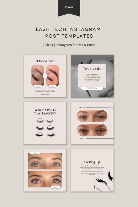 56 Lash Tech Instagram Post & Story Canva Templates Lashes Instagram Feed, Cute Instagram Story Ideas, Tech Instagram Post, Lash Tech Instagram, Eyelash Salon, Lash Designer, Education Tips, Feed Insta, Instagram Theme Feed