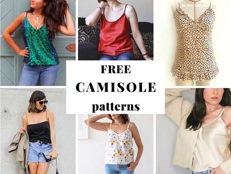 Diy Camisole, Diy Cami Top, Strap Top Pattern, Camisole Top Pattern, Cami Top Pattern, Top Pattern Sewing, Tank Top Sewing Pattern, Camisole Pattern, Sewing Patterns Free Women