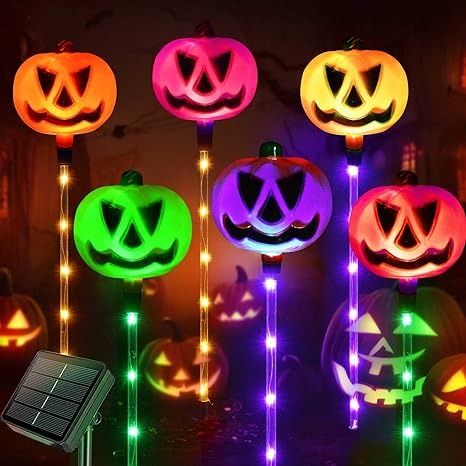 - Solar Powered Halloween Decor: Set of 6 Transparent Tube Sticks with Built-in LEDs, Amount of Colorful Lights, Brighter and More Brilliant, So Cute for Outdoor Halloween Yard Decorations - Upgraded Solar Panel: Larger & Higher Efficiency Solar Panel, Charging for 6-8 Hours and Lasting All Night. These Are Dawn to Dusk Solar Lights. Please Turn On the Switch Before Charging and Keep It on When You Use Them - Halloween Pumpkin Lights - Easy to Assemble - Waterproof Design - Outdoor Decorations Pumpkin Pathway, Halloween Exterior, Halloween Solar Lights, Outside Halloween Decorations, Halloween Lighting Outdoor, Lantern Pumpkins, Halloween Decorations Outdoor, Light Up Pumpkins, Pathway Lights