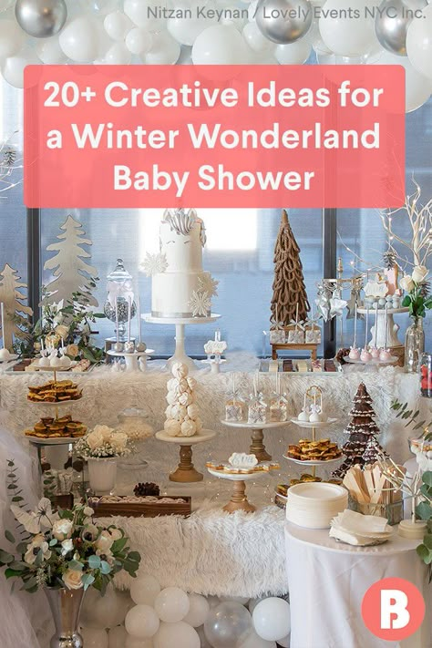 Decided on a winter wonderland baby shower theme? Check out these party-planning ideas to pull off a gorgeous event your guests will never forget. Winter Tea Party Baby Shower Ideas, Winter Themed Baby Shower Ideas Boy, Baby It’s Cold Outside Baby Shower Theme Boy, Baby Boy Shower Ideas Themes Winter, Winter Baby Boy Shower Ideas, Winter Wonderland Baby Shower Ideas Boy, Little Snowflake Baby Shower Ideas, Winter Wonderland Food Ideas, Winter Wonderland Baby Shower Cake