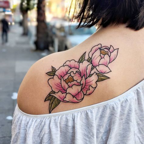 Peach Peony Tattoo, Peony Bud Tattoo, Peony Tattoo Simple, Peony Traditional Tattoo, Peony Tattoo Color, Peony Shoulder Tattoo, Small Peony Tattoo, Pink Peony Tattoo, Nature Sleeve