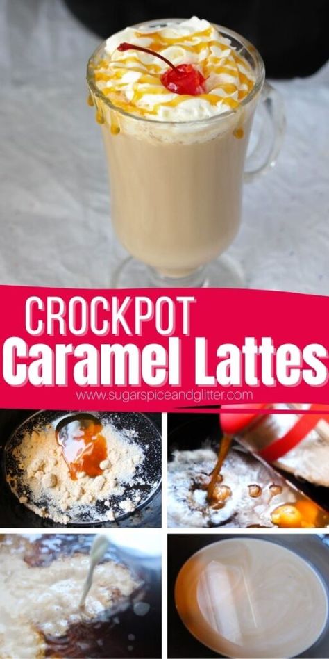 A decadent Crockpot Caramel Latte recipe perfect for entertaining, this creamy caramel coffee recipe is a welcome treat for friends arriving at your house and coming in from the cold. Crockpot Hot Drink Recipes, Crockpot Coffee Drinks, Crockpot Latte Recipes, Crockpot Coffee, Crocktober Recipes, Apple Chai Latte, Crockpot Caramel, Caramel Coffee Recipe, Hot Fall Drinks