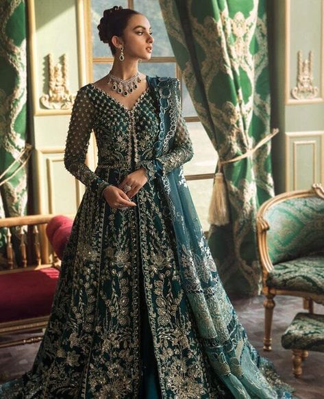 Find Your Perfect Wedding and Party Attire Elegant Green Wedding Gown for Nikkah Ceremony | Pakistani Bridal Reception Dress | Guest Partywear | mehndi Lehenga | Eid Gift Style your Special days like Reception, Nikah, Walima, Engagement or Party with this beautify and elegant luxury dress Lehenga Choli, Maxi, Pashwas, Gown style shirt Trouser or Dupatta Salwar kameez Latest top Quality Republic Womenswear Replica Hand Embellished Net Front Right & Left Panels Hand Embellished Net Front Right & L Reception Dress Guest, Republic Womenswear, Instagram Code, Bridal Reception Dress, Fuchsia Wedding, Indian Salwar Kameez, Emerald Green Dresses, Chiffon Collection, Party Kleidung