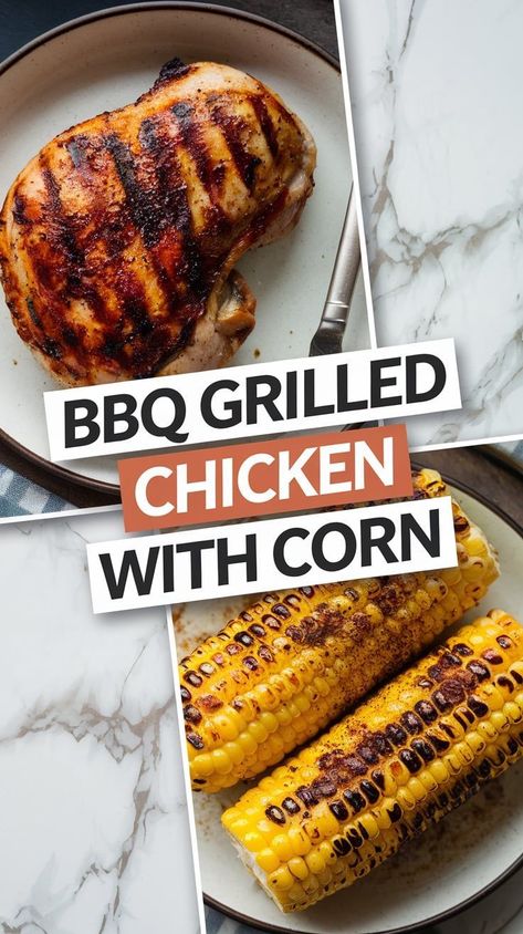 Easy BBQ Grilled Chicken with Corn on the Cob: Perfect Summer BBQ Meal Chicken With Corn, Bbq Grilled Chicken Recipes, Best Bbq Chicken, Bbq Chicken Breast, Grilled Bbq Chicken, Chicken Breast Recipes Baked, Chicken Grilled, Easy Bbq, Corn On The Cob