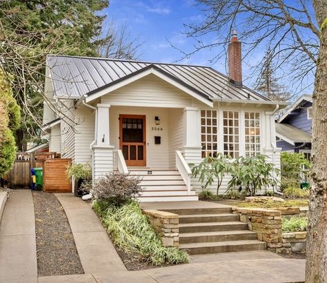 Refinished Hardwood Floors, Small Bungalow, Bungalow Cottage, Luxurious Bathrooms, Craftsman Exterior, Bungalow Exterior, Cottages And Bungalows, Craftsman Bungalow, Cottage Exterior