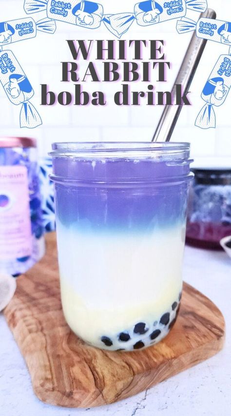 White Rabbit Candy Boba Drink Recipe White Rabbit Candy Recipe, Boba Smoothie Recipe, Boba Cocktail, Boba Drink Recipe, White Rabbit Candy, Drink Flavors, Boba Tea Recipe, Boba Recipe, Rabbit Candy