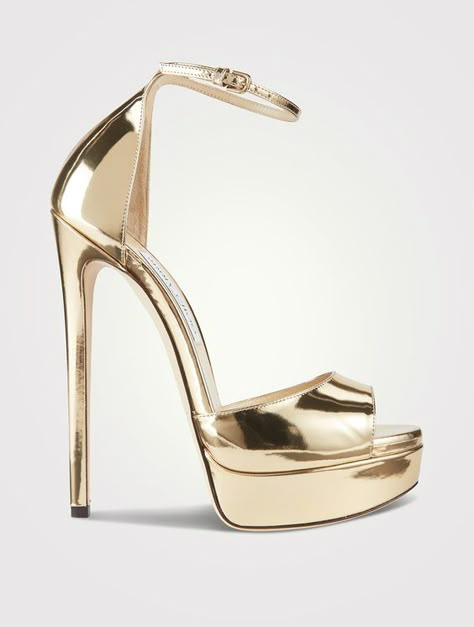 ♔ Jimmy Choo Platform Heels Outfit, Jimmy Choo Platform, Gold Platform Heels, Gold Stiletto Heels, Digital Wardrobe, Jimmy Choo Gold, Gold High Heels, Shoes Heels Classy, Heels Gold