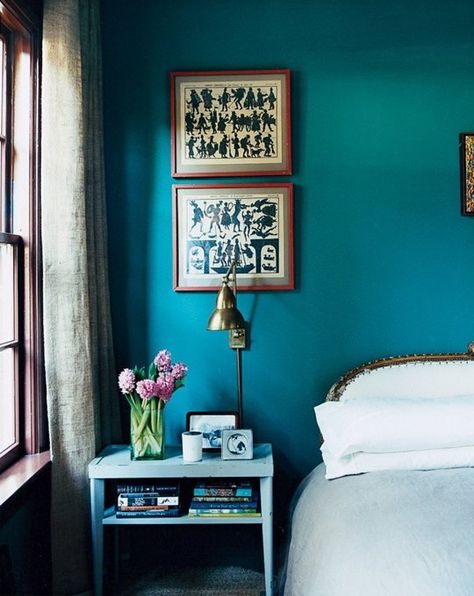 From Beginner to Advanced: 10 Steps to a Better Bedroom. I really like this colour Brooklyn House, Polished Plaster, Teal Paint, Teal Walls, Blue Rooms, Bedroom Paint, Blue Bedroom, House Tour, Blue Walls