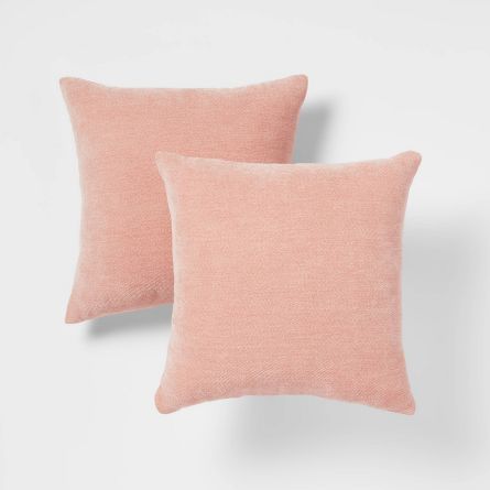 Throw Pillows Pink, Threshold Bedding, Pillows Pink, Pillow Sets, Brown Leather Couch, Chenille Throw Pillows, Chenille Sofa, Chenille Throw, Chenille Pillow