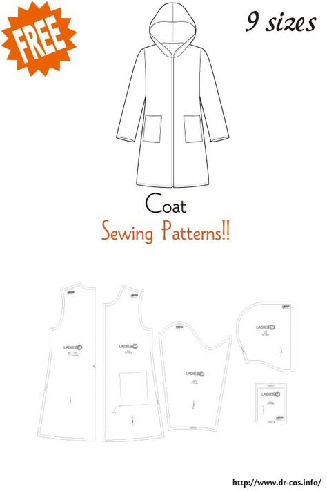 Hooded Coat Sewing Pattern, Hooded Coat Pattern, Hooded Jacket Pattern, Raincoat Pattern, T Shirt Sewing Pattern, Hood Pattern, Free Pdf Sewing Patterns, Coat Pattern Sewing, Quilt Coat