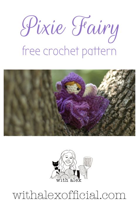 Pixie fairy, a free crochet pattern, is easy and fun to make, plus she’s super cute! #crochetdoll #crochetfairy #crochet Crocheted Fairy Pattern Free, Crochet Flower Fairy Hat Free Pattern, Fairy Garden Crochet, Crochet Fairies Free Patterns, Crochet Fairy Free Pattern, Crochet Fairy Garden, Crochet Flower Fairy Free Pattern, Fairy Crochet Pattern Free, Crochet Fairy Pattern