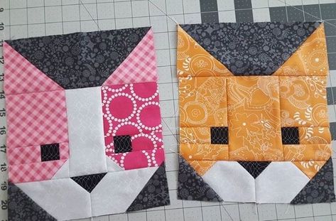 Cat Quilt Blocks, Block Quilts Patterns, Cat Quilts Ideas, Animal Quilt Blocks, Cat Quilt Block, Cat Quilts, Cat Quilt Patterns, Barn Quilt Designs, Scrappy Quilt Patterns