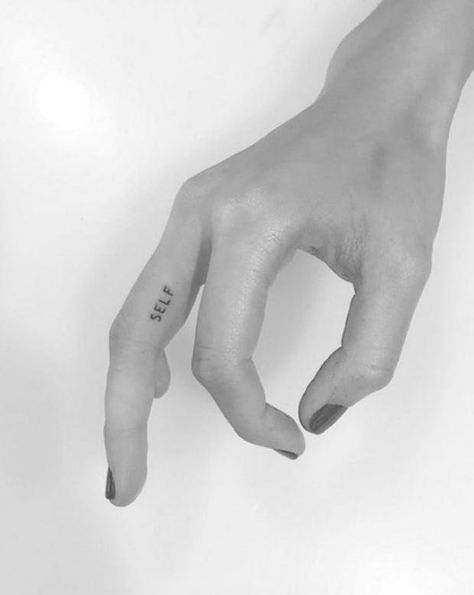 This tattoo is perfect for all of the self-aware people who want a reminder of what's most important. Finger Tattoos Words, Tattoo Word Fonts, Small Words Tattoo, One Word Tattoo, Wörter Tattoos, One Word Tattoos, Tattoos Pinterest, Tattoo Finger, Small Finger Tattoos