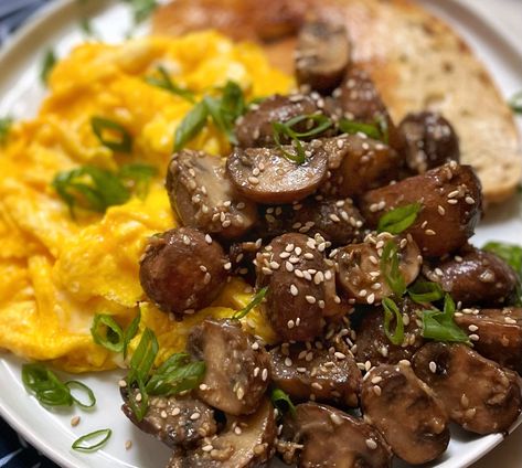 Hetty Lui McKinnon’s Miso-Butter Mushrooms with Silky Eggs  – Store Bought Is Fine Hetty Lui Mckinnon, Hetty Mckinnon, Butter Mushrooms, Miso Butter, Fried Mushrooms, White Miso, I Want To Eat, Egg Yolk, Frying Pan