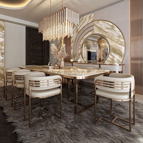 576 Likes, 8 Comments - Deluxe Home (@deluxehome.uae) on Instagram: “D I E G O D I N I N G R O O M . . . #dubaimall #dubai #dubaistyle #dubailife #dubaifurniture…” Dining Room Design Luxury, Luxury Dining Tables, Luxury Dining Table, Sala Grande, Design Apartment, Luxury Dining, Dining Table Design, Modern Dining Room, Residential Design