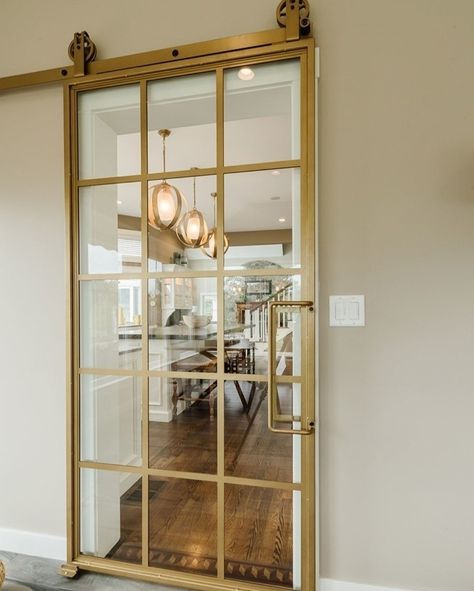 @rusticahardware shared a photo on Instagram: “We love seeing you guys pick unique finishes for your metal barn doors! Don't get us wrong, we love the flat black, but this modern gold is…” • Dec 12, 2020 at 4:02pm UTC French Barn Doors, Barn Door Designs, Separating Rooms, Custom Doors, Glass Barn Doors, Metal Barn, Decoration Inspiration, Barn Door Hardware, Barn Doors