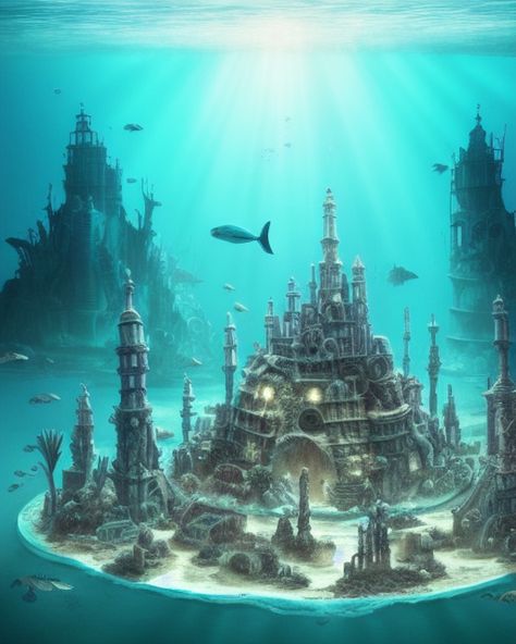 Underwater City Fantasy Art, Underwater Palace, Kingdom Of Atlantis, Sea Castle, Underwater Kingdom, King Drawing, Fantasy Town, Anime Gangster, Underwater City