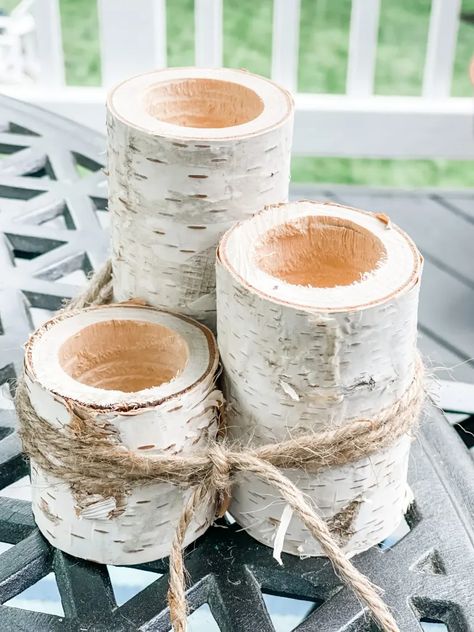 Birch Tree Candle Holder, Birch Tree Candles, Birch Log Candle Holder, Birch Wood Candle Holders, Birch Wood Crafts, Birch Candle Holders, Birch Tree Decor, Birch Craft, Three Candle Holder