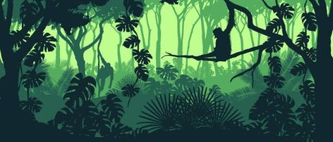 Jungle Silhouette, Vector Landscape, Jungle Mural, Jungle Forest, Tropical Forest, Tropical Rainforest, Photography Beautiful, Free Vector Graphics, Jungle Animals