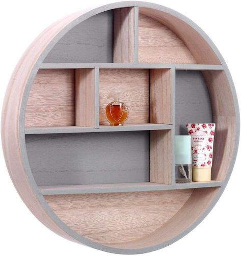 OPTIMAL PRODUCT Floating Wooden Wall Hanging Display Unit Rack Shelves Cubes Home Decor Storage (ROUND SHAPE) : AmazonSmile: Home & Kitchen Shelf House, Simple Furniture Design, Round Shape Design, Wall Cubes, Grey Shelves, Wall Storage Unit, Letter Rack, Wall Hanging Storage, Trending Gadgets