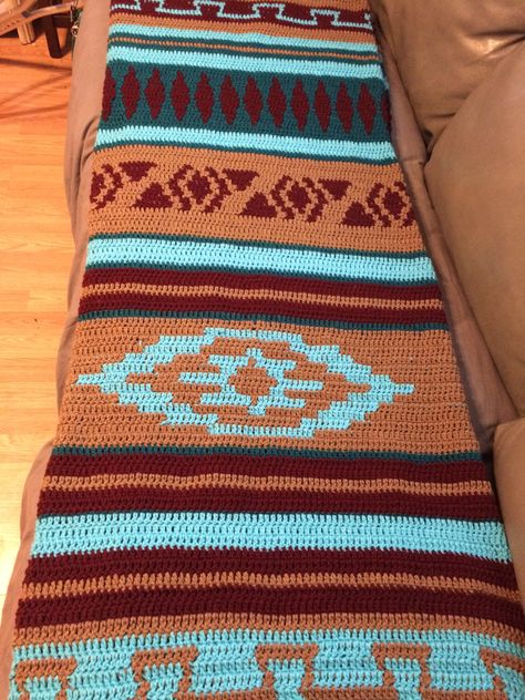 Crochet Navajo Aztec Afghan Blanket i made for my daughter Crochet Western Blanket Pattern, Crochet Aztec Blanket, Aztec Knitting Pattern, Western Baby Blanket Crochet, Aztec Crochet Blanket Pattern, Aztec Crochet Blanket, Crochet Western Blanket, Cowboy Crochet Blanket, Crochet Mexican Blanket