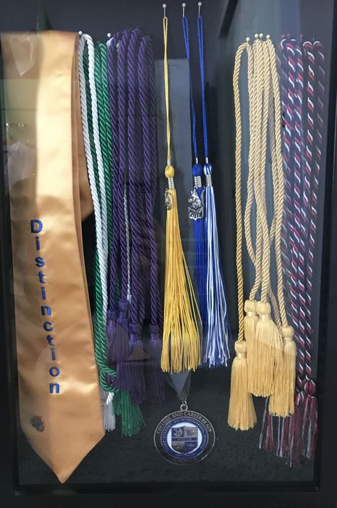 How To Display Graduation Cords, Graduation Stole Display, Graduation Cords Display, Graduation Tassel Display, Graduation Cords Display Cute Ideas, Graduation Cords Aesthetic, Cords Graduation, Scarves Display, Graduation Cord