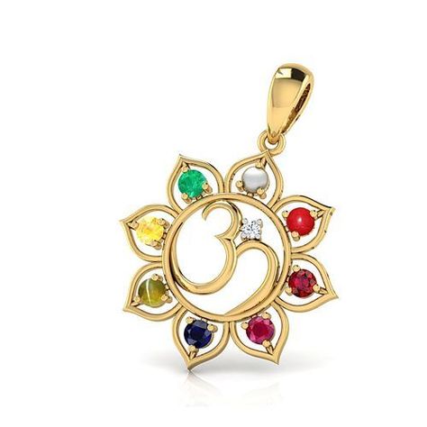 Navratan Pendant by shubhgems.com studded with 9 natural fine quality astrological gemstones. Order Customised Navratna Jewellery Now Navratan Pendant Set, Crystals For Peace, Navratna Ring, Navratna Pendant, Pendent Designs, Ladies Gold Rings, Om Pendant, Jewelry Set Design, Jewellery Indian