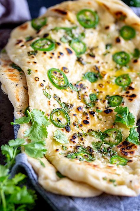 Bullet Naan (Spicy Indian Flatbread) | Sprinkles and Sprouts Naan Food Photography, Naan Photography, Naan At Home, Garlic Naan Recipe, Indian Flatbread, Yeast Dough, Naan Recipe, Flatbread Recipes, Food Photography Inspiration