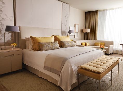 The guestrooms at Four Seasons feature soundproofing design, in-room temperature controls and signature beds, making each room a true sleeping sanctuary. Lobby Designs, Hotel Mattress, Small Bedroom Remodel, Hotel Lobby Design, Hotel Bed, Luxury Bedroom Master, Bedroom Hotel, Hotel Style, Shangri La