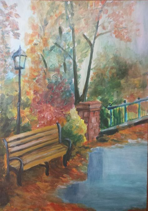 Bench Painting, Beauty Paintings, Painting Canvases, Famous Artwork, Garden Painting, Easy Watercolor, Garden Bench, Water Colour, Park Bench