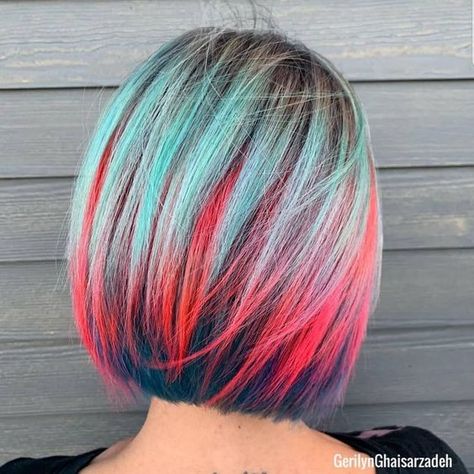 Salon Photography, Bob Hairstyle Ideas, Wild Hair Color, Bob Hair Color, Rainbow Hair Color, Creative Hair Color, Hair Color Crazy, Bright Hair Colors, Multicolored Hair