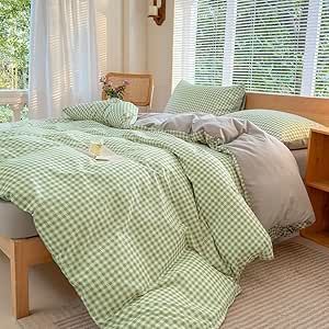 NSNLGSGC Sage Green Gingham Duvet Cover Set Twin, Grid Simple Geometric Square Pattern Comforter Cover,Soft Plaid Washed Microfiber Bedding Cover(2PCS,Twin) Gingham Duvet Cover, Bedding Linen, Pattern Comforter, Green Gingham, Bed Linen Sets, Comforter Cover, Square Pattern, Duvet Cover Set, Bed Covers