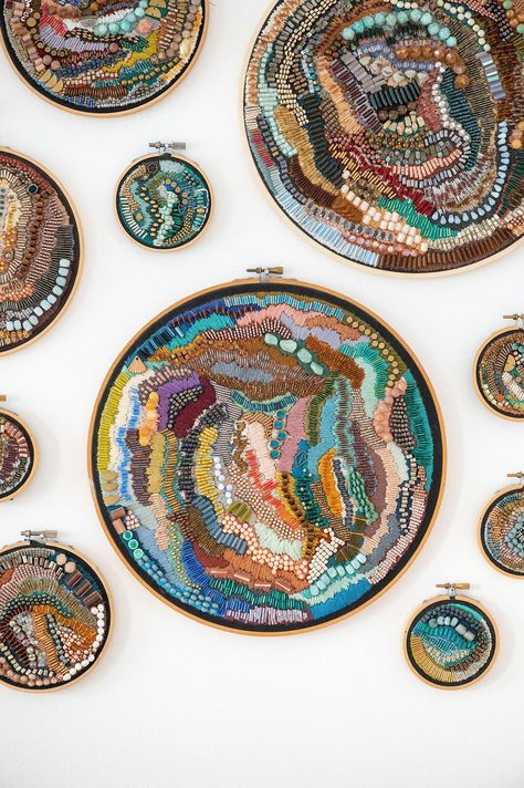 Embroidery Art Modern, Large Embroidery, Abstract Embroidery, Modern Embroidery, Embroidery Hoop Art, Starling, Creative Outlet, Bead Embroidery, Hoop Art