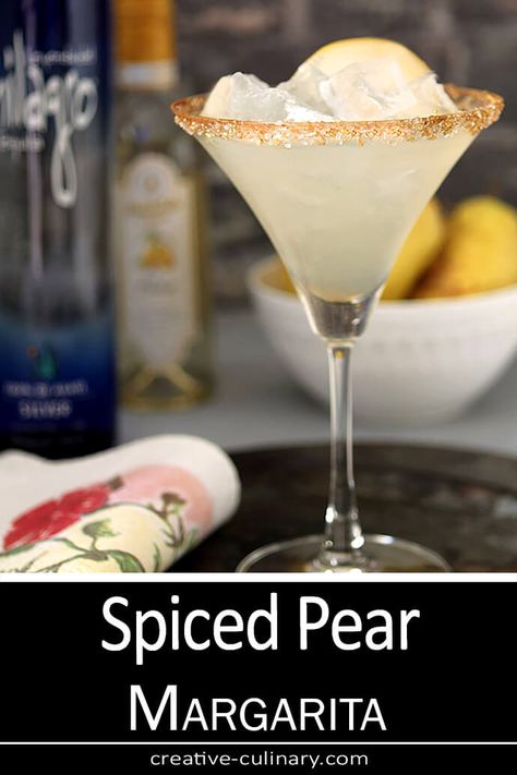 Pear Margarita Cocktails, Pear Tequila Cocktail, Spiced Pear Margarita, Spiced Pear Liqueur Cocktails, Pear Brandy Cocktails, Pear Liqueur Cocktails, Pear Margarita Recipe, Margarita Ideas, Elegant Cocktails