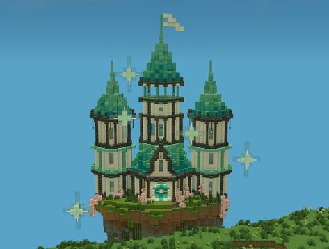 Minecraft Floating Castle, Minecraft Floating, Minecraft Sky, Minecraft House Plans, Minecraft Room, Minecraft House, Castle In The Sky, Fantasy Castle, Minecraft Designs