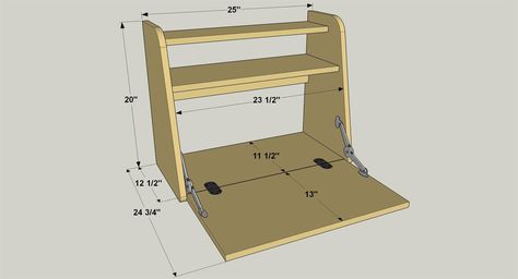 Drop-Front Desk - buildsomething.com Spare Room Storage, Folding Desks, Shop Hacks, Wall Storage Diy, Drop Down Desk, Mounted Desk, Fold Down Desk, Small Vacuum, Desk Diy