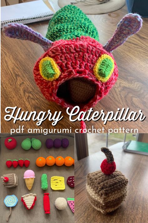 Hungry Caterpillar Crochet, Caterpillar Crochet Pattern, Caterpillar Crochet, Crochet Game, Crochet Toys Free, Confection Au Crochet, Crochet Toddler, Crochet Baby Toys, Crochet Design Pattern