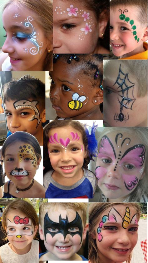 Kid Halloween Face Paint Ideas, Quick Face Paint Ideas, Halloween Kids Face Paint Easy, Kids Face Painting Ideas Easy Halloween, Face Paint Practice Template, Beginner Face Paint, Kid Face Painting Ideas, Face Painting For Kids Easy, Easy Fall Face Painting Ideas