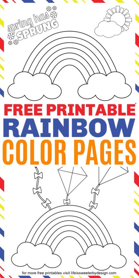 These free printable rainbow coloring pages are perfect for spring and St. Patrick's Day. Two different rainbow color sheets to download and print off. #rainbows #coloringpages #freeprintables #printables #colorsheets #coloring School Assignment Ideas, Two Year Old Room, Rainbow Worksheet, Free Printable Rainbow, Kindergarten March, Free Kids Printables, Free Family Printables, Parenting Printables, Floral Coloring Pages