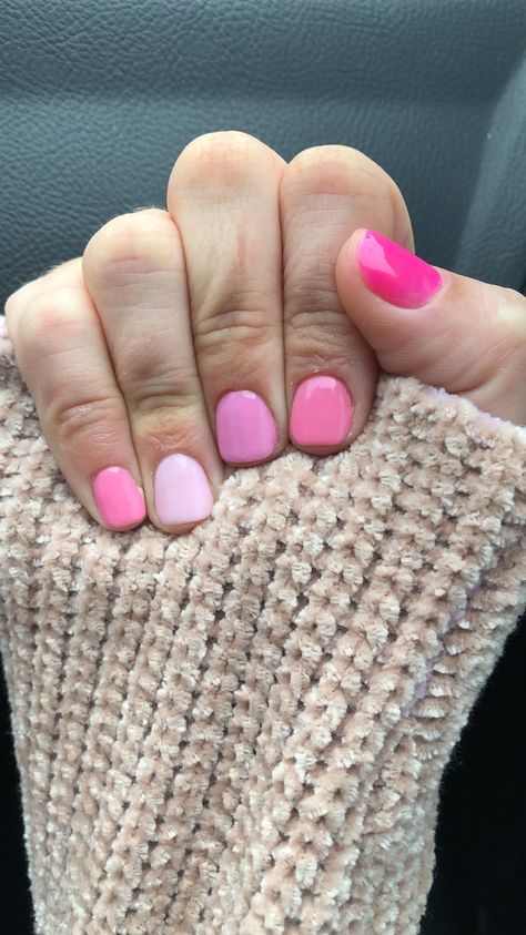 Pink rainbow nails, different shades of pink, spring nails, nail inspo, gel nails Pink Nails Not Acrylic Short, Spring Nails On Natural Nails, Multi Colored Nails Pink Shades, Shades Of Pink Manicure, Gel Nails Ideas Short Multicolor, Rainbow Pink Nails, Every Nail Different Color Shades Pink, Gel Manicure Ideas For Short Nails Pink, All Shades Of Pink Nails