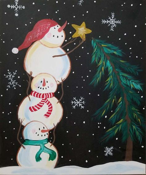 Snowman Tree Topper, Wine Bottle Crafts Christmas, Christmas Window Painting, Pinots Palette, Painting Parties, Christmas Canvas Art, Winter Art Projects, Christmas Paintings On Canvas, Best Paint