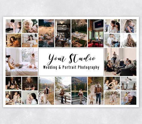 Photo Collage Template in 24x36 in Landscape With Text | Etsy Landscape Photo Collage, Photography Portfolio Template, Heart Photo Collage, Collage Landscape, Love Collage, Photography Collage, Photography Templates, Wedding Portrait Photography, Photo Collage Template