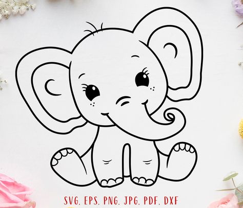 Baby Elephant Drawing, Elephant Png, Elephant Clip Art, Elephant Clipart, Elephant Svg, Cat Quilt Patterns, Sunflower Mandala, Baby Elefant